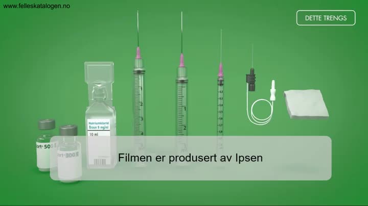 Instruksjonsfilm for tilberedning av pulver til injeksjonsvæske.